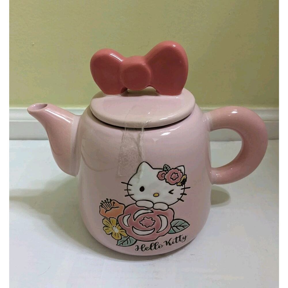 Hello Kitty Tea Pot Blue Sky Clayworks Hello Kitty Bow Flowers Teapot New 2025